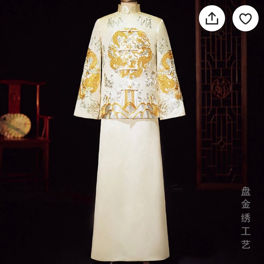 Chinese Wedding- Off White Groom Tang Suit/Wedding Suit|Tea Ceremony